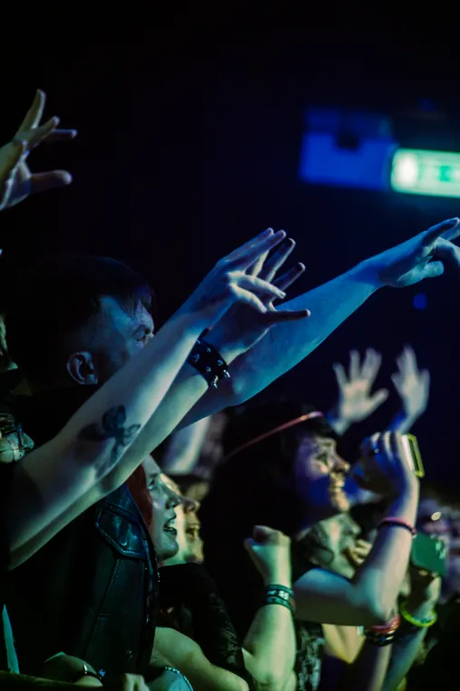 Black Veil Brides crowd at the barrier, live music photography by GLiTCHED ViSUALS